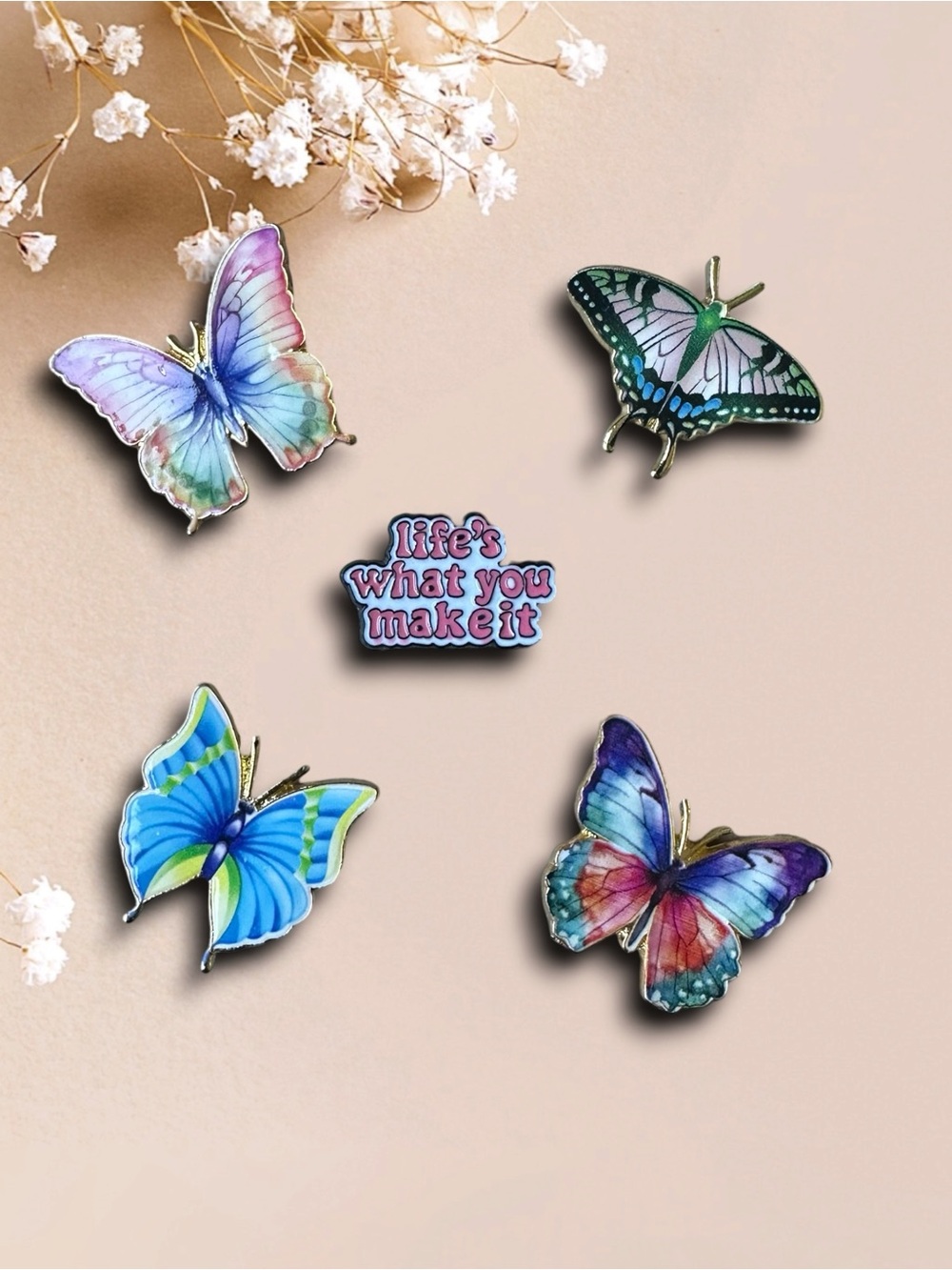 5pc Colorful Butterfly Enamel Pin Set - Life’s What You Make It